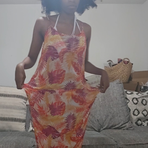 M  orange red tropical swim top - Picture 3 of 6